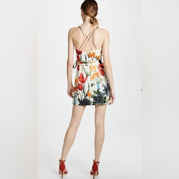 Alice + Olivia Greenwich Garden Dress Susana Floral Burnout Faux-Wrap Size 6 - Picture 2 of 10